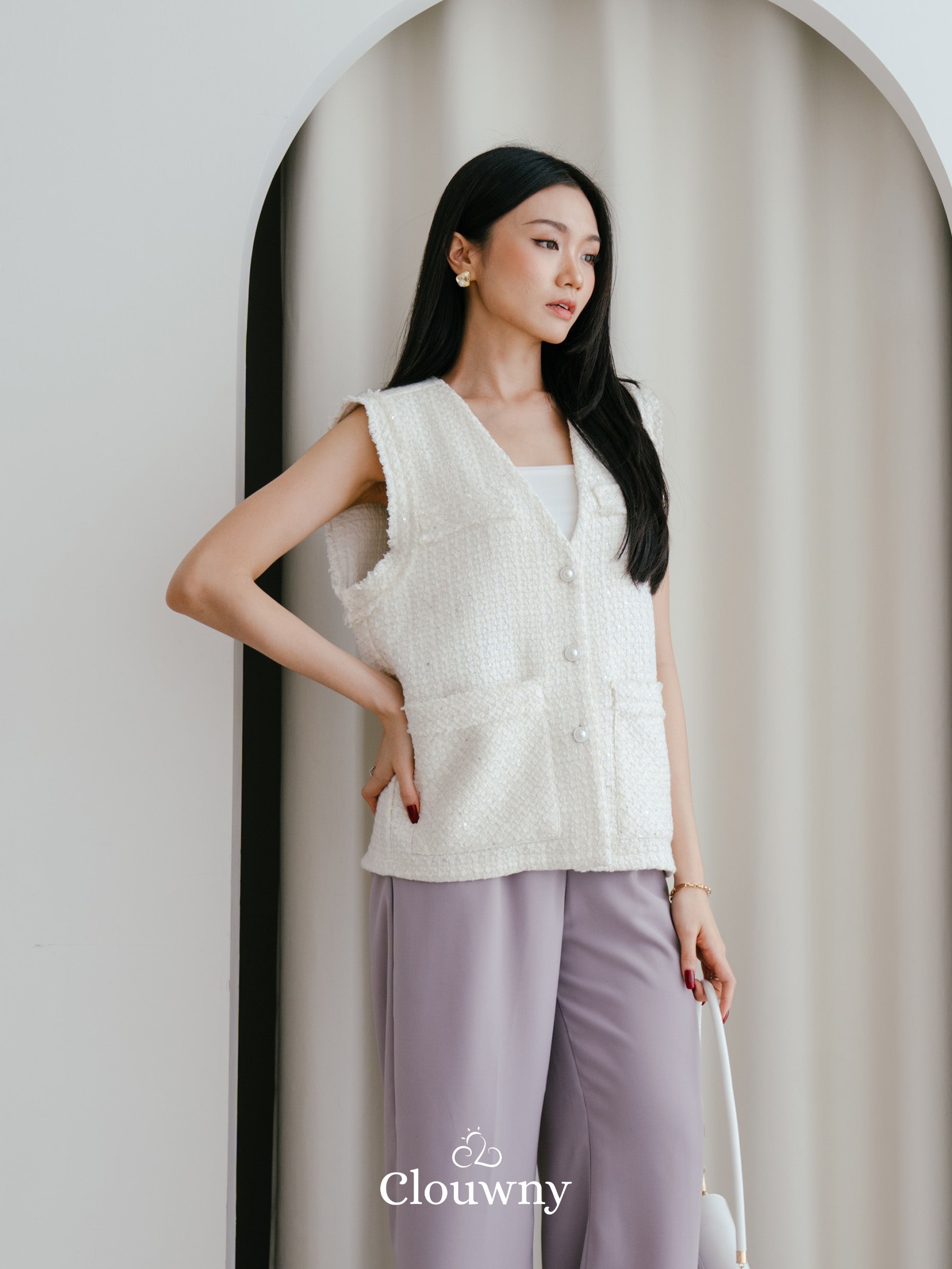 Nada Tweed Vest - White